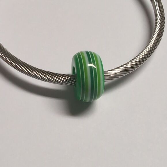 Green Striped Charm for Pandora Style Bracelet‎ - Picture 3 of 5
